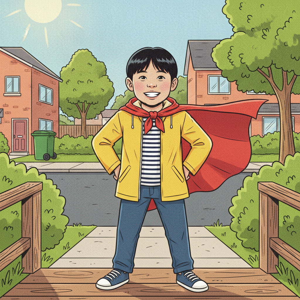 Painted sample cover — Kenji and the Almost-Flying Cape