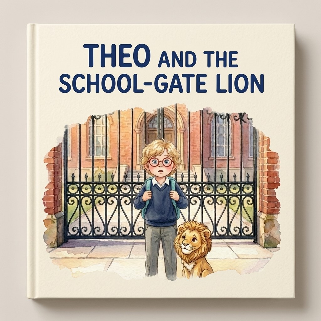 Painted sample cover — Theo and the School-Gate Lion