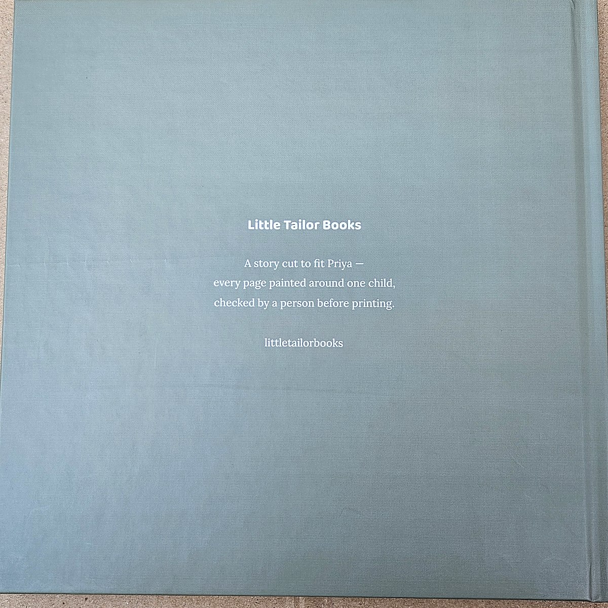 The linen-look back cover, with the book's own story on it